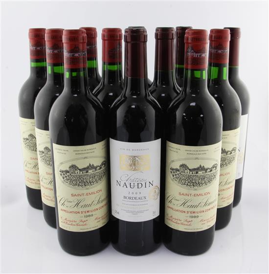 Seven bottles of Chateau Haut Simard 1989, St. Emilion and five bottles of Chateau Naudin 2009,